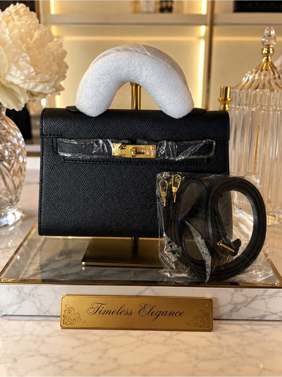 Source unknown Handbags - Classic Black Top-Handle Leather mini bag with Gold Hardware- designer inspired